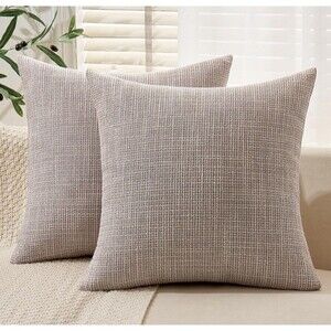 Creamy Beige Burlap Tweed 2- Pillow Covers 24x24in Modern Farmhouse Country